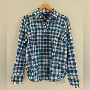 J. Crew Blue White & Purple Plaid Button Down Blouse